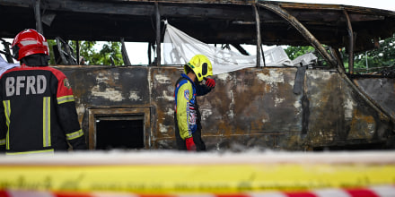 A devastating fire tore through a Thai bus carrying 44 students and teachers on a school trip on October 1, 2024, officials said, with up to 25 feared dead. (Photo 