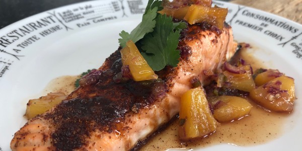 Brown Sugar-Chili Salmon with Pineapple Marmalade