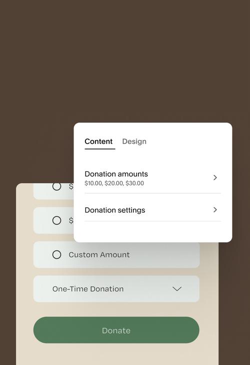 Donation block showing set donation amounts and a custom donation field.