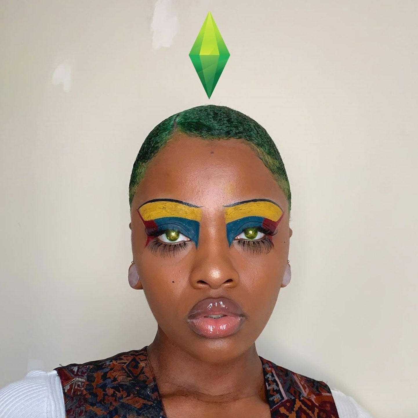 Woman wearing sims Halloween makeup