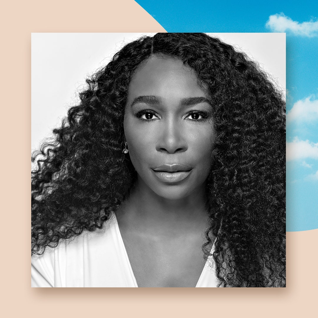 Venus Williams wearing  white top in headshot.