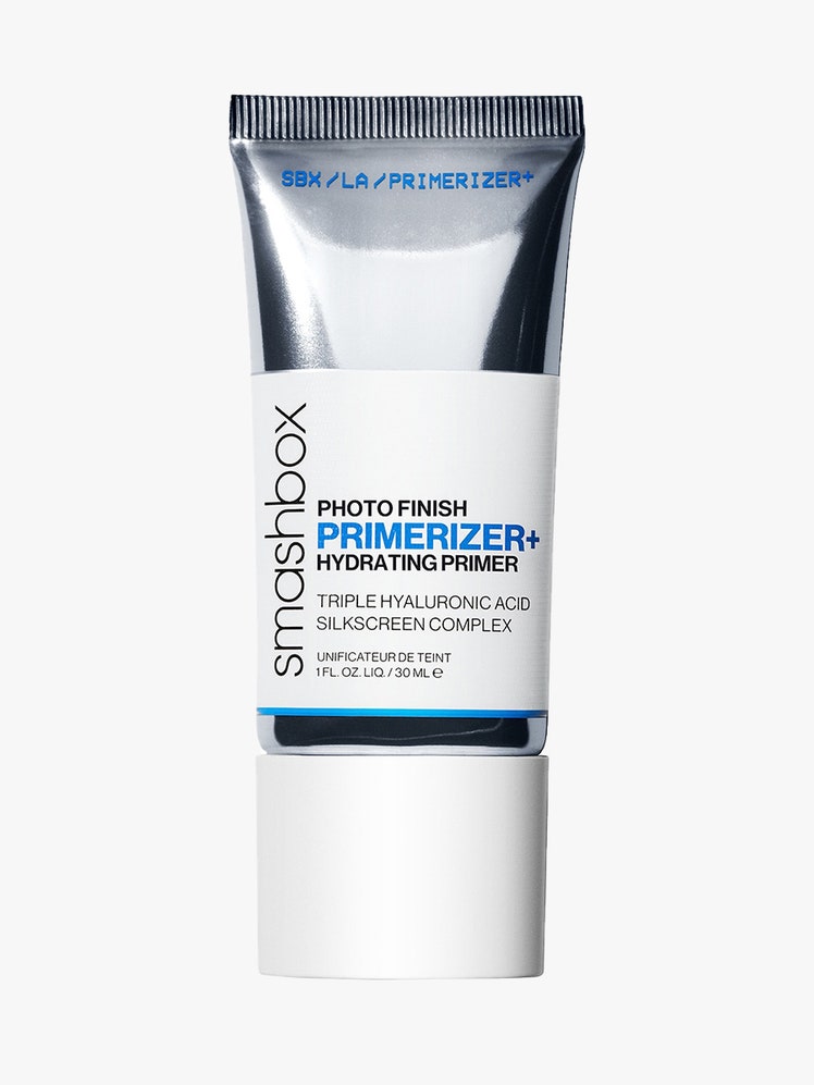 Smashbox Photo Finish Primerizer + Hydrating Primer silver and white tube with white cap on light gray background