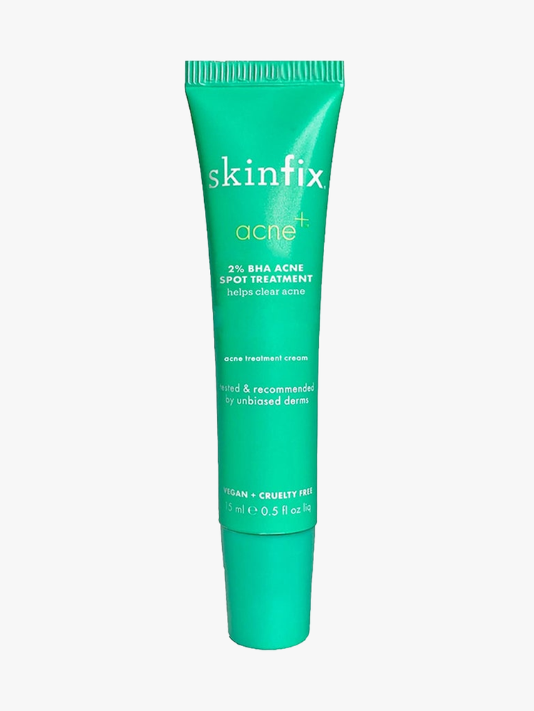 SkinFix Acne+ 2% BHA Spot Treatment in branded component on a light gray background