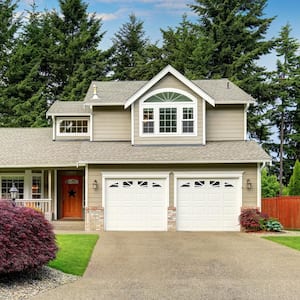 American house exterior with double garage