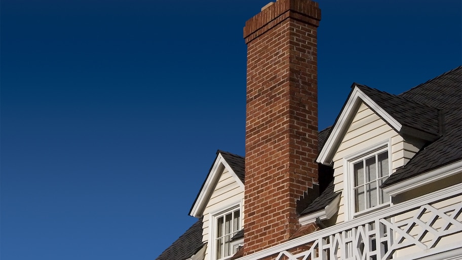 Roof with brick chimney