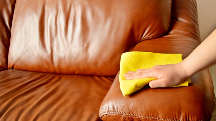 Cleaning a brown sofa manually