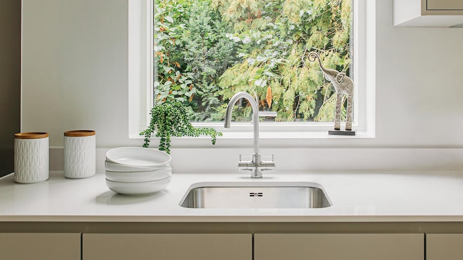 Corian countertop with a natural view