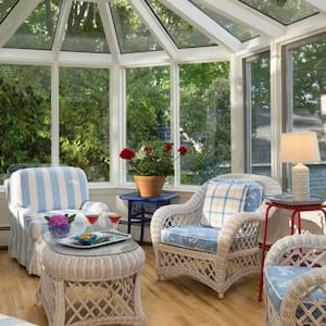 Cozy solarium with blue furniture