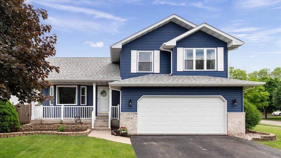 Exterior of a blue suburban home