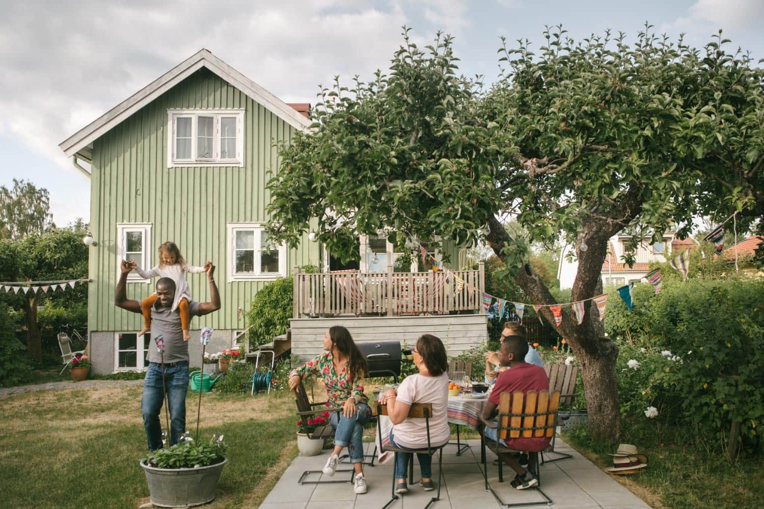 Family having a party in the backyard