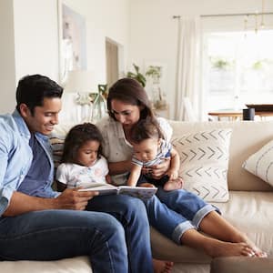 Happy family on the couch