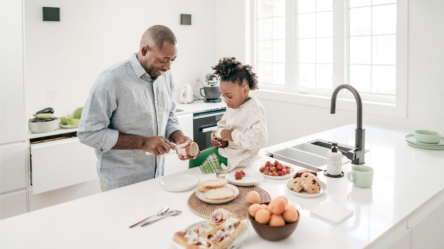 Father and daughter in the kitchen