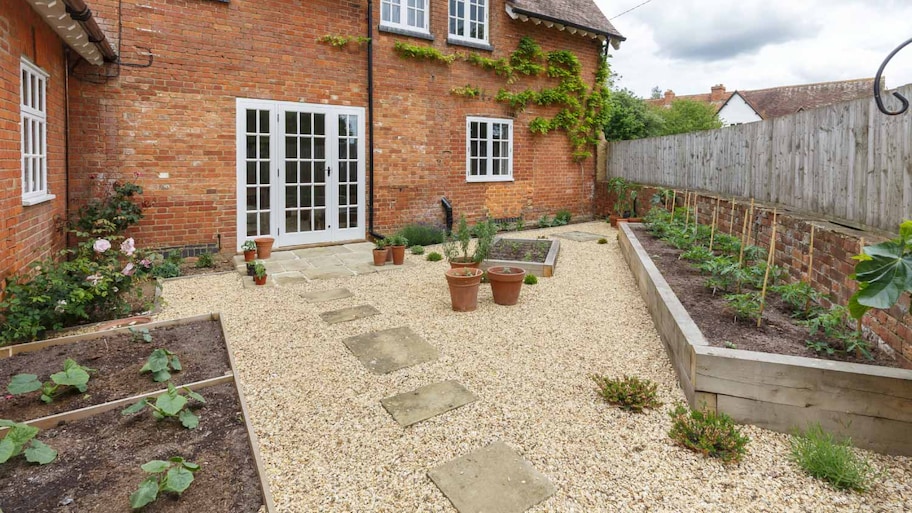 Garden terrace with french doors