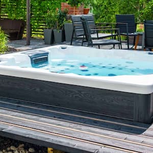 Large hot tub in the backyard