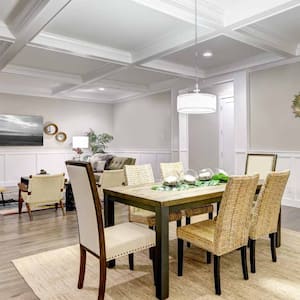 Living room with coffered ceiling