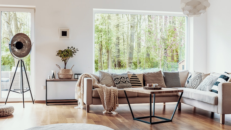 Modern living room with hardwood floor