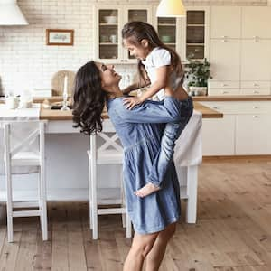 MOTHER AND DAUGHTER HAVING FUN IN KITCHEN 