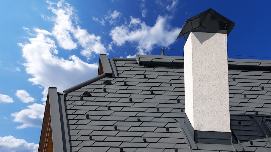 Roof with white chimney