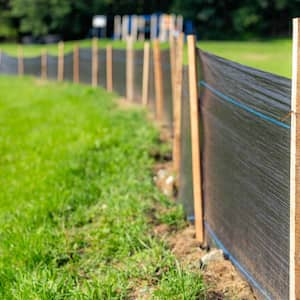 Silt Fence fabric with wooden posts