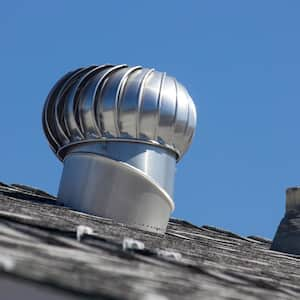 Silver colored wind turbine on a rooftop