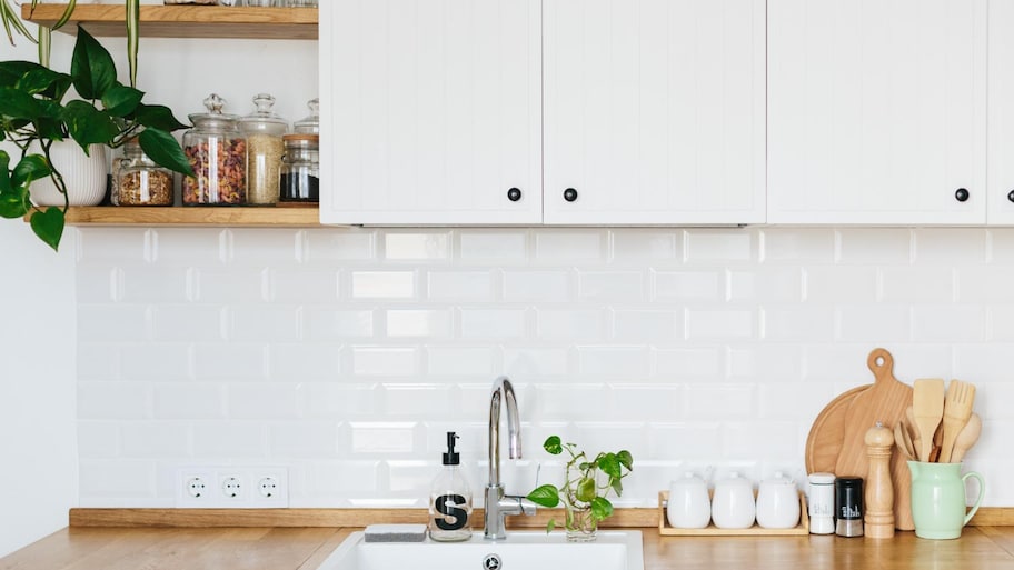 A white kitchen sink