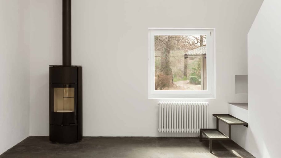 House interior with a pellet stove