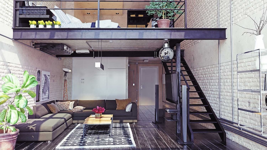 Loft with steel beam