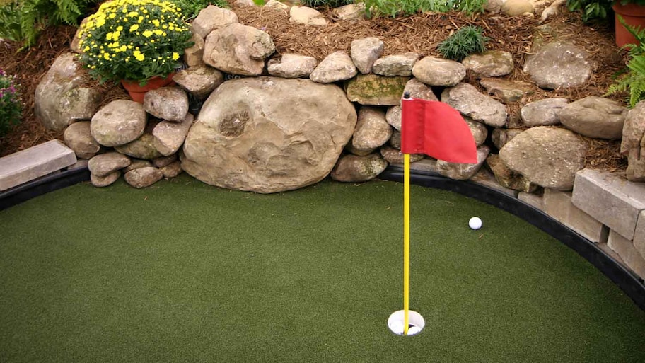 A backyard putting green