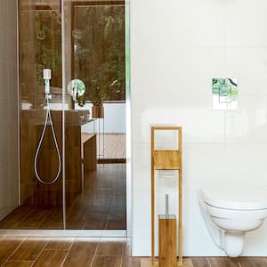 A bathroom with a potted plant