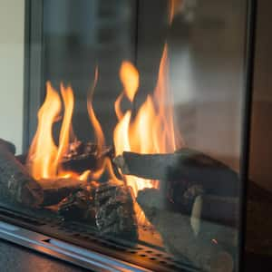 Close-up of a gas fireplace