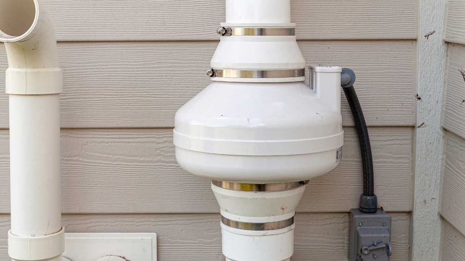 Close-up of a radon mitigation system