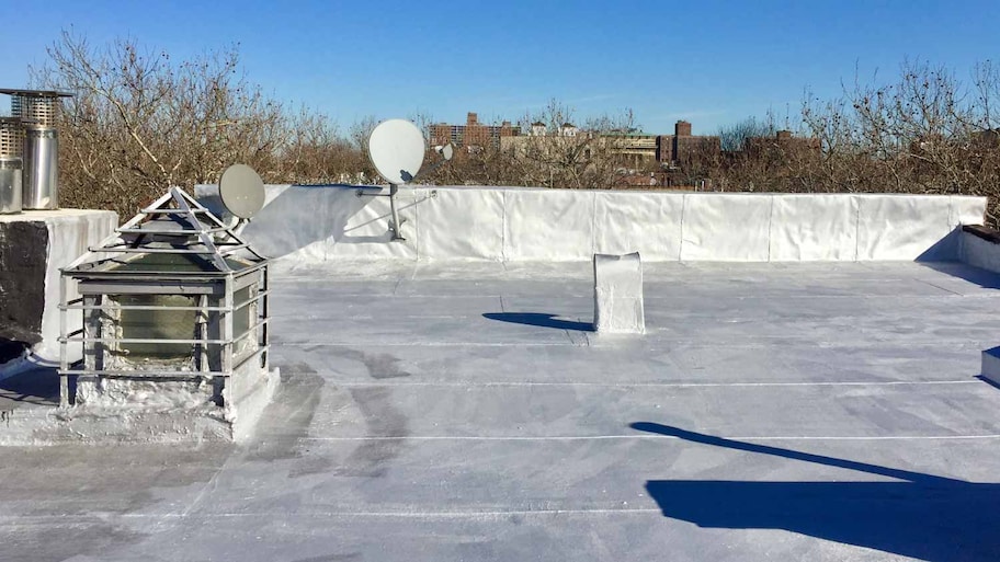 A coated roof on a residential building