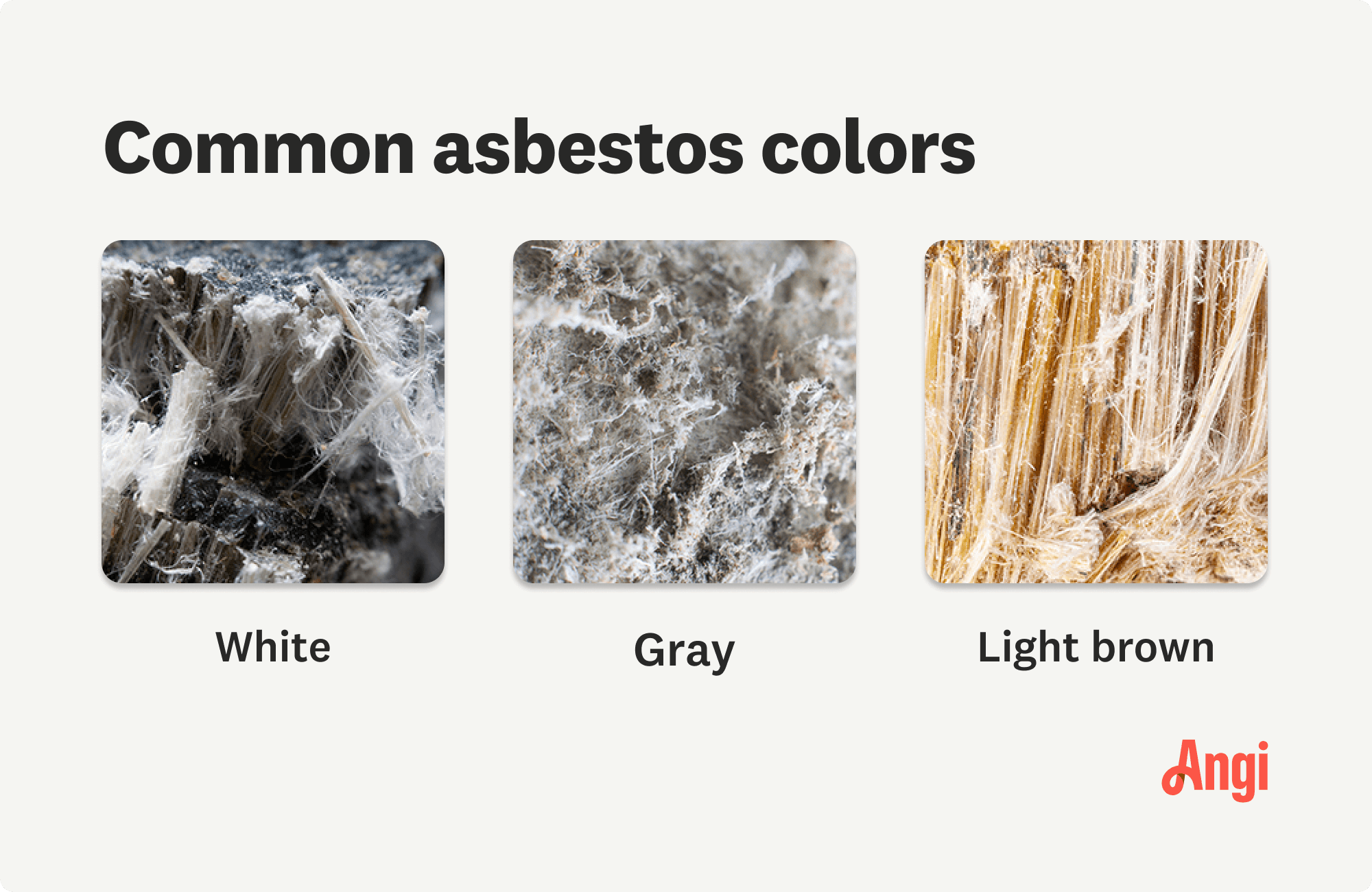 Asbestos insulation colors, including white, gray and light brown