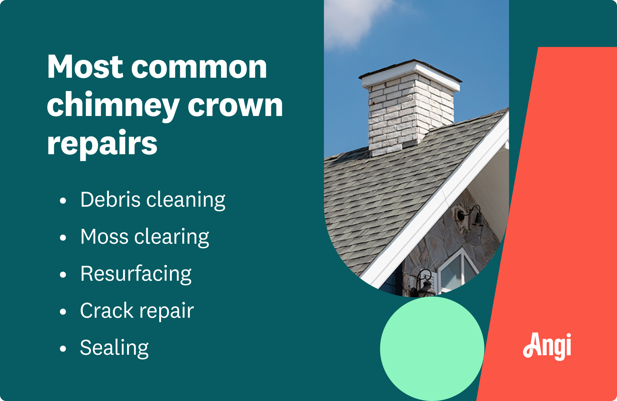 5 most common chimney crown repairs, including cleaning debris, resurfacing, and sealing