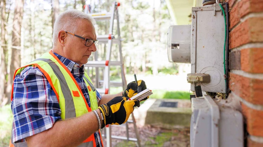 Utility provider conducting electrical meter reading