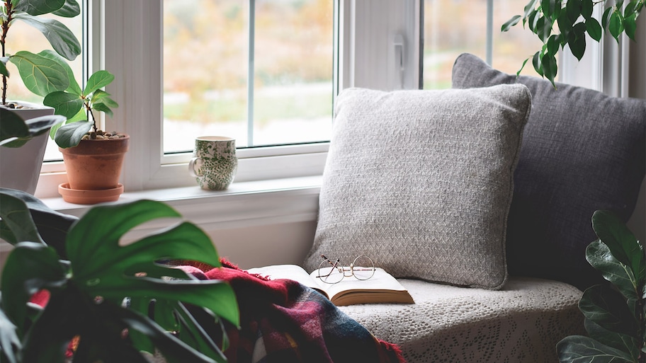 cozy reading nook by a window