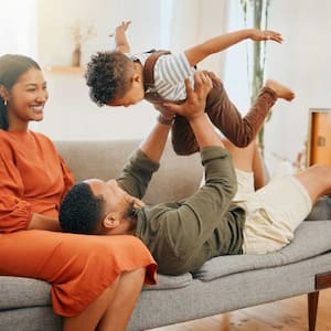 A family relaxing in the living room