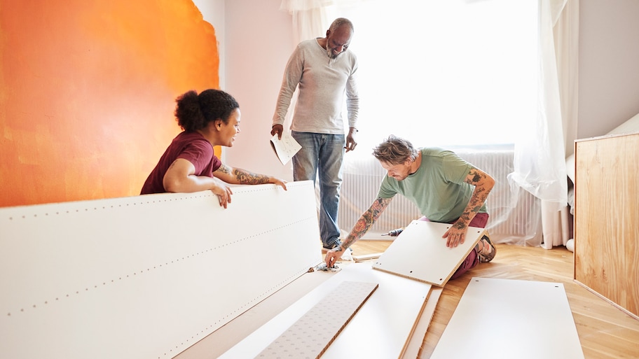 A family renovating a room