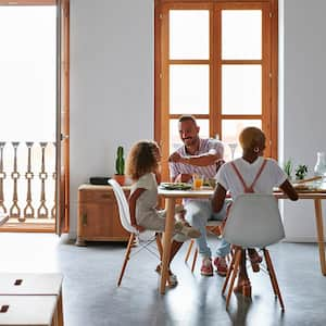 Family eating at dining room table