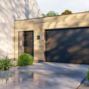The garage door of a contemporary house