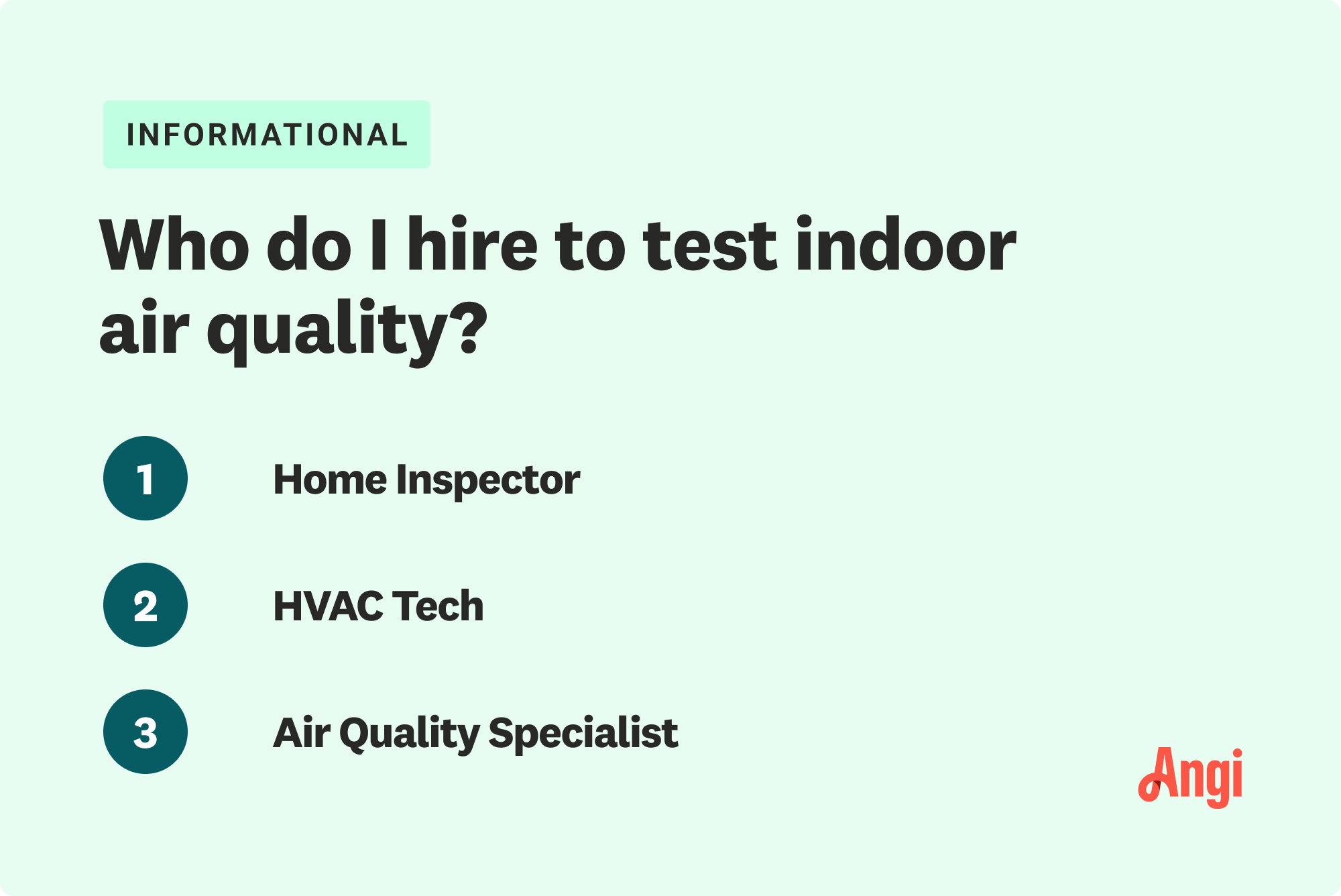 3 options on who to hire for indoor air quality, including a home inspector