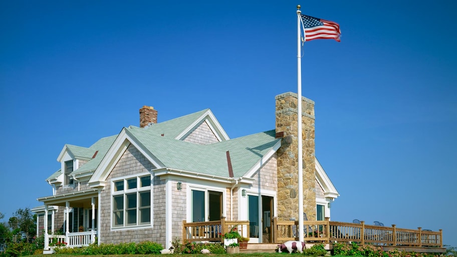 A house with a flagpole