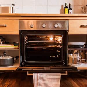 kitchen with open oven