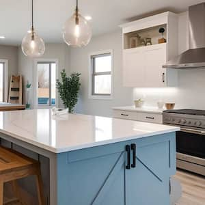 light blue farmhouse kitchen island