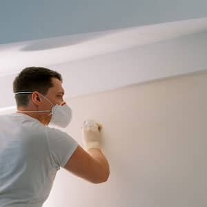 A man cleaning mold off the wall