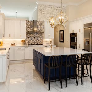 modern white kitchen with marble floors 