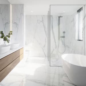 Luxury marble bathroom with shower and tub