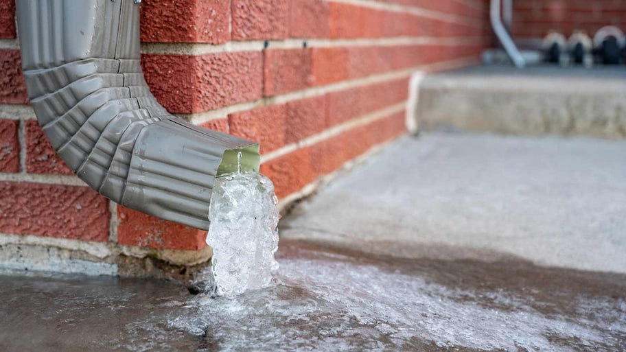 metal downspout with water