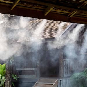 A misting system in a garden