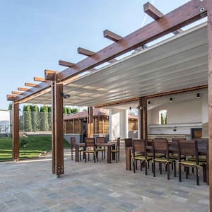 Pergola with motorized roof installed on the patio